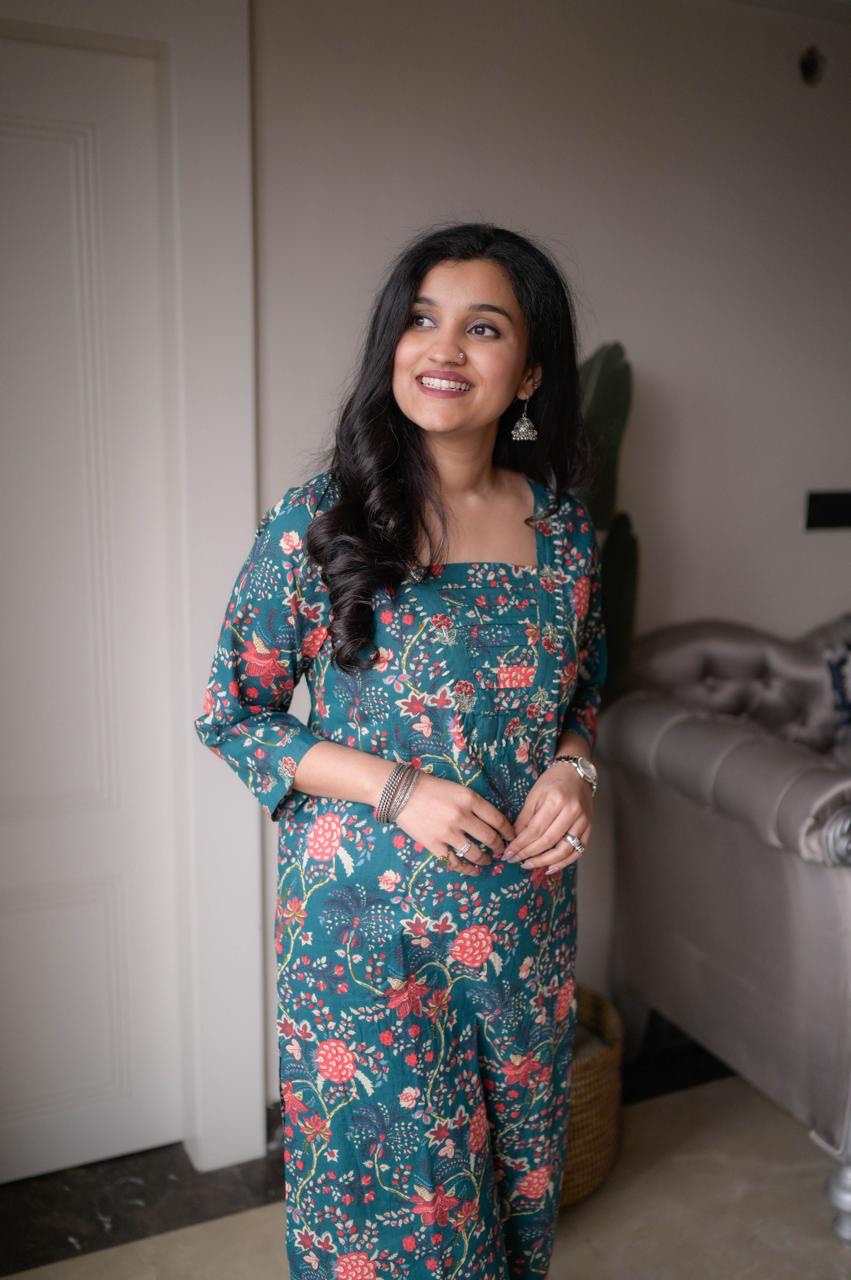 Samya Budget Cotton Suit- Teal Florals - Image 6