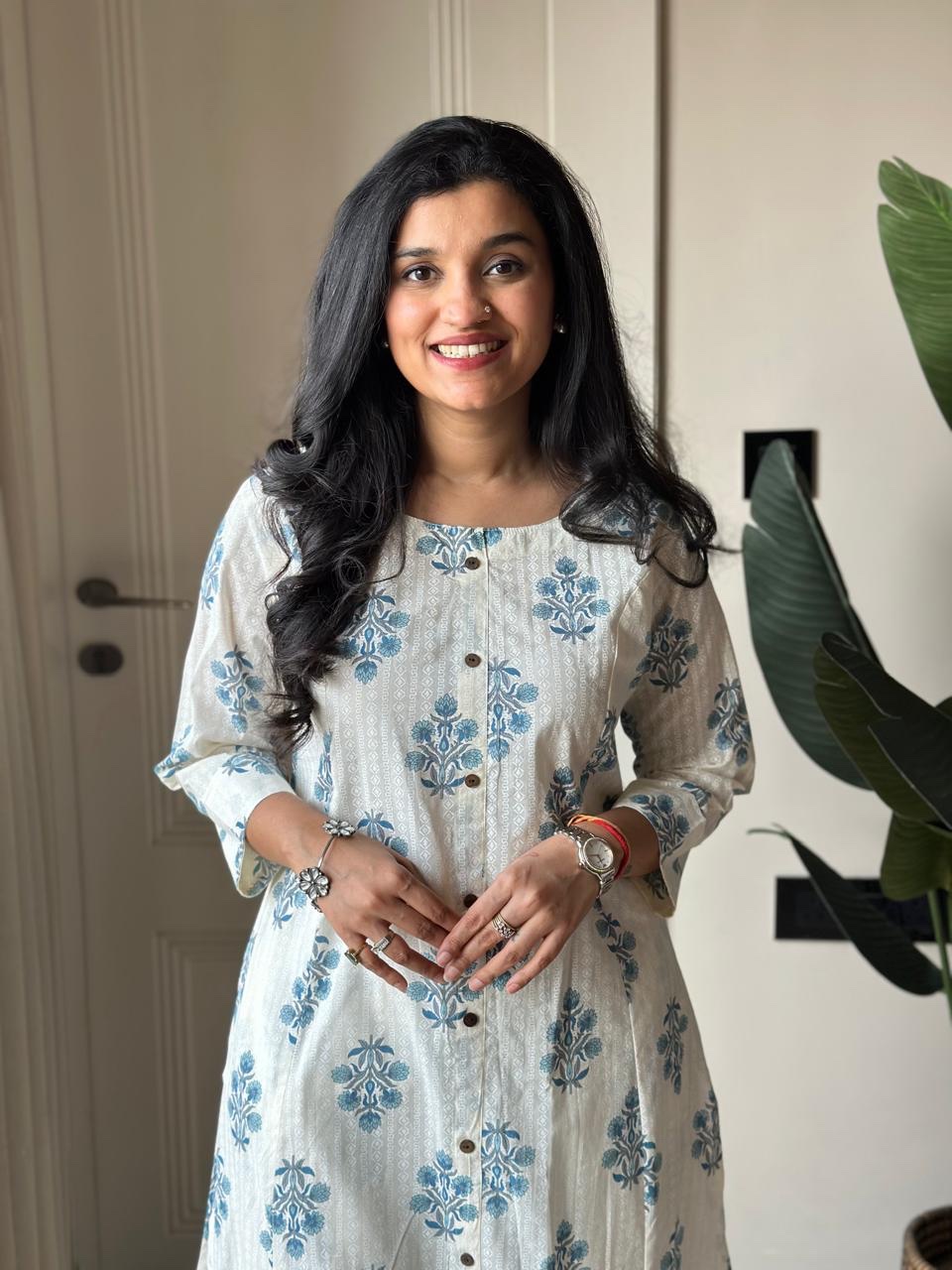 Amayra A-line Cotton Pant Sets- Blue Boota - Image 2