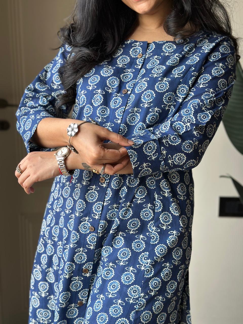 Amayra A-line Cotton Pant Set- Indigo Booti - Image 4