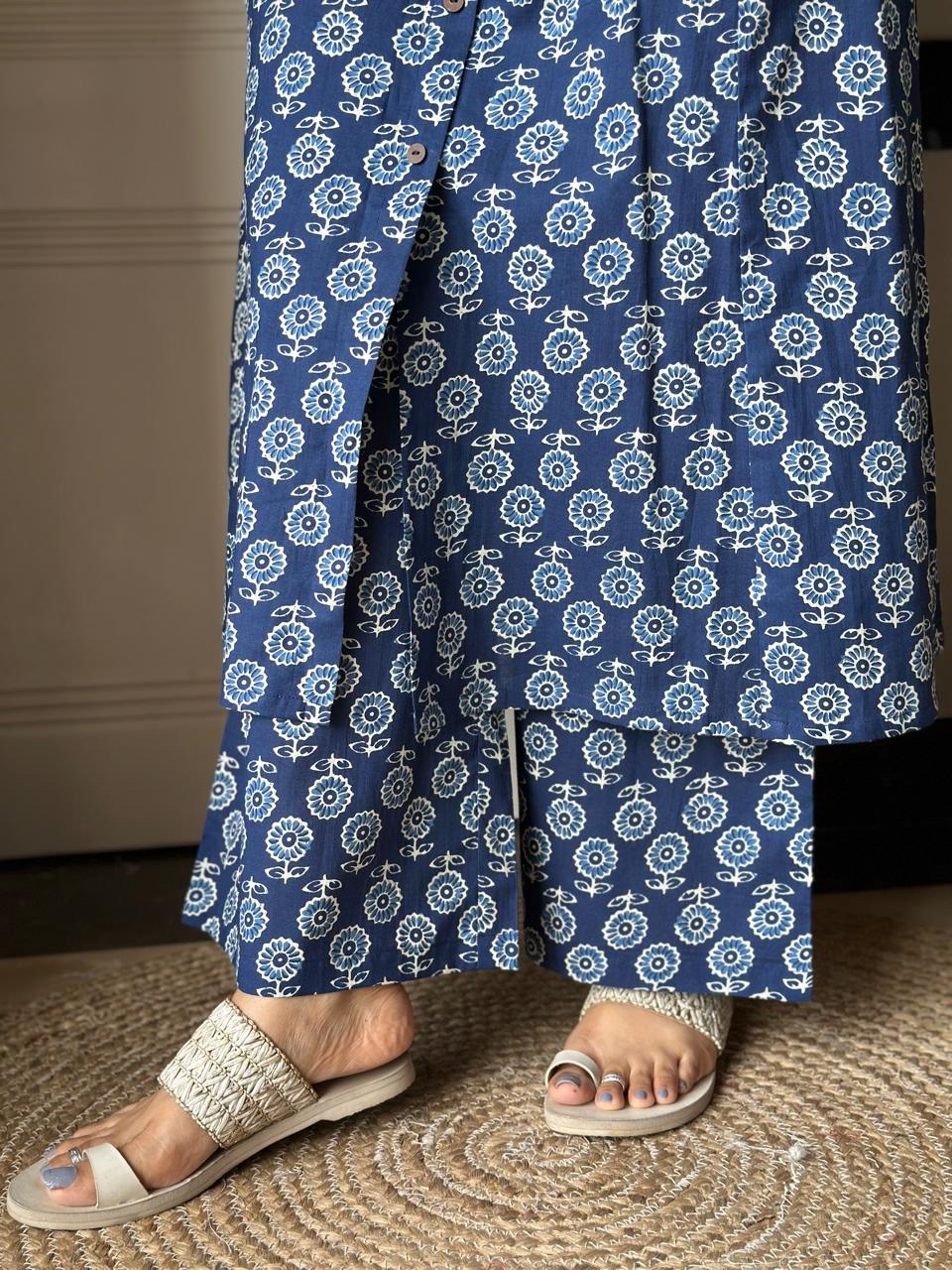 Amayra A-line Cotton Pant Set- Indigo Booti - Image 6