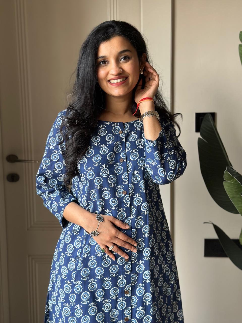 Amayra A-line Cotton Pant Set- Indigo Booti - Image 2