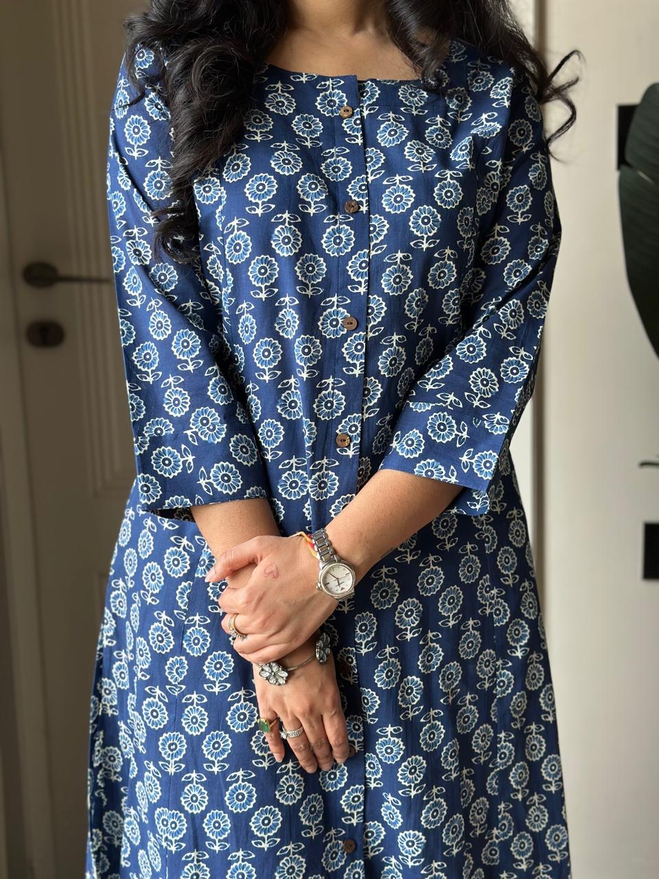 Amayra A-line Cotton Pant Set- Indigo Booti - Image 5