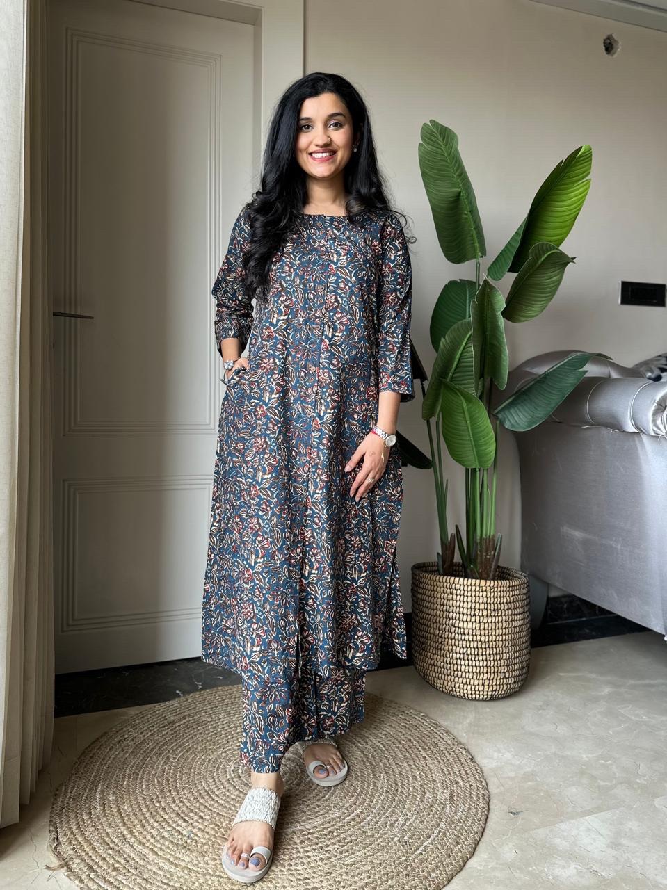 Amayra A-line Cotton Pant Set- Dark Jaal