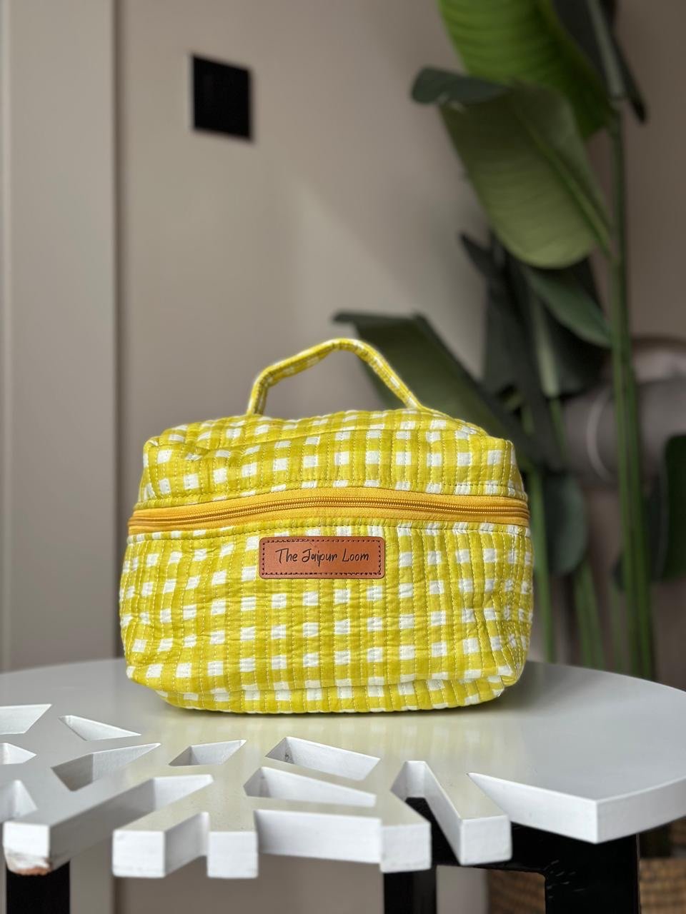 Quilted Vanity Bag- Lime Gingham