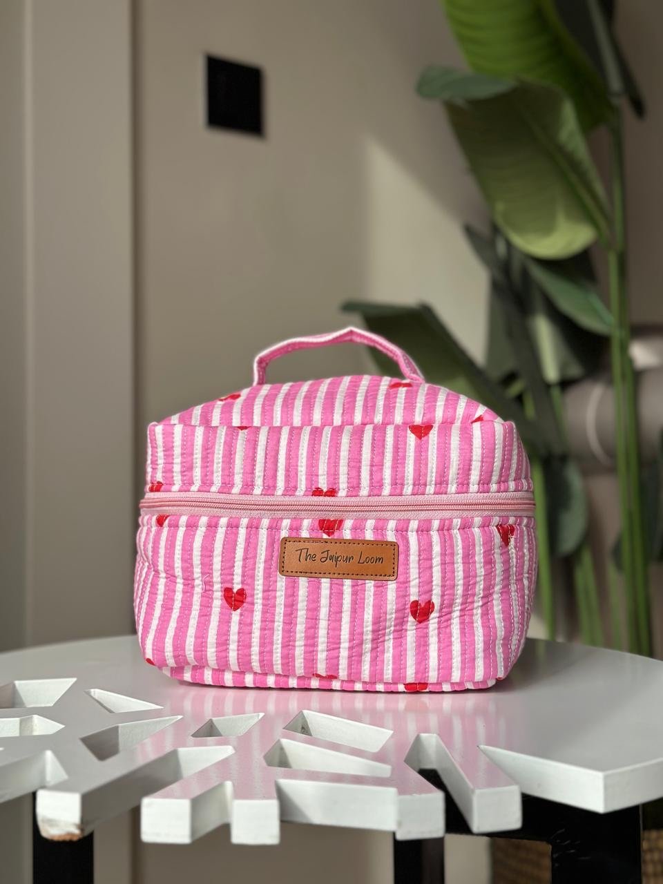 Quilted Vanity Bag- Pink Stripes