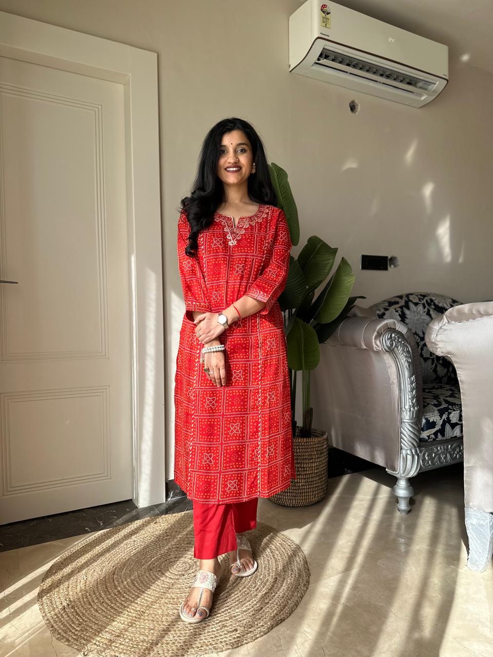 Sugandha Red Bandhej Cotton Set - Image 8