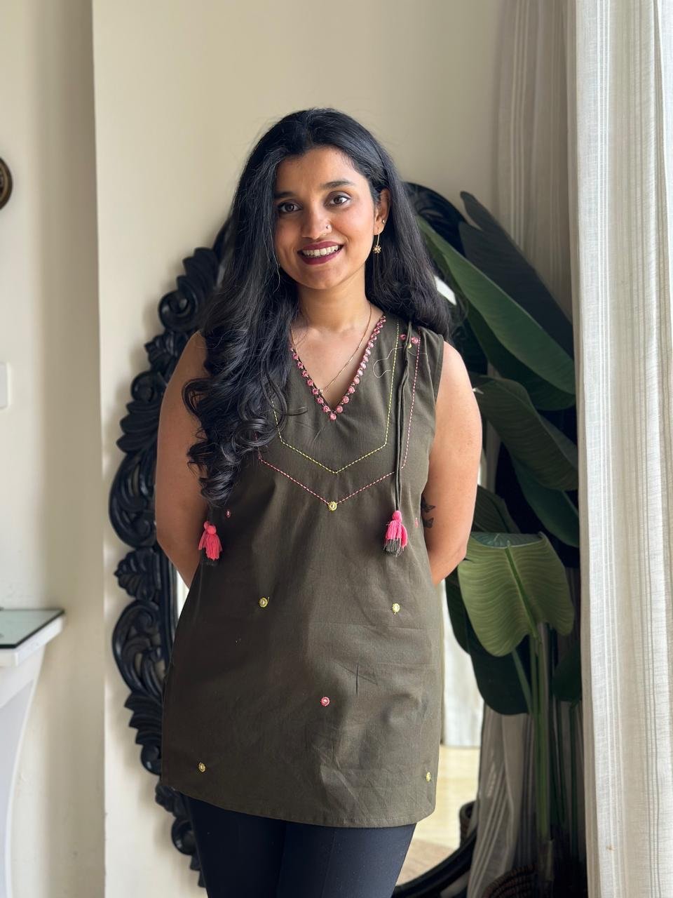 Pihu Minimal Sleeveless Top- Dark Olive - Image 4