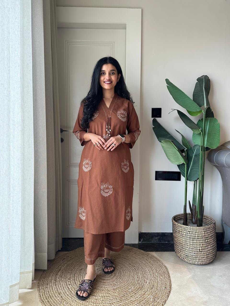 Raisha Embroidered Pant Set- Earthy - Image 5