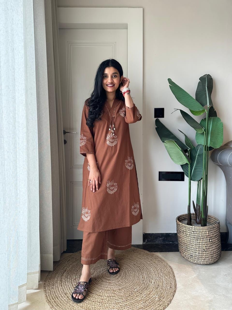 Raisha Embroidered Pant Set- Earthy - Image 6