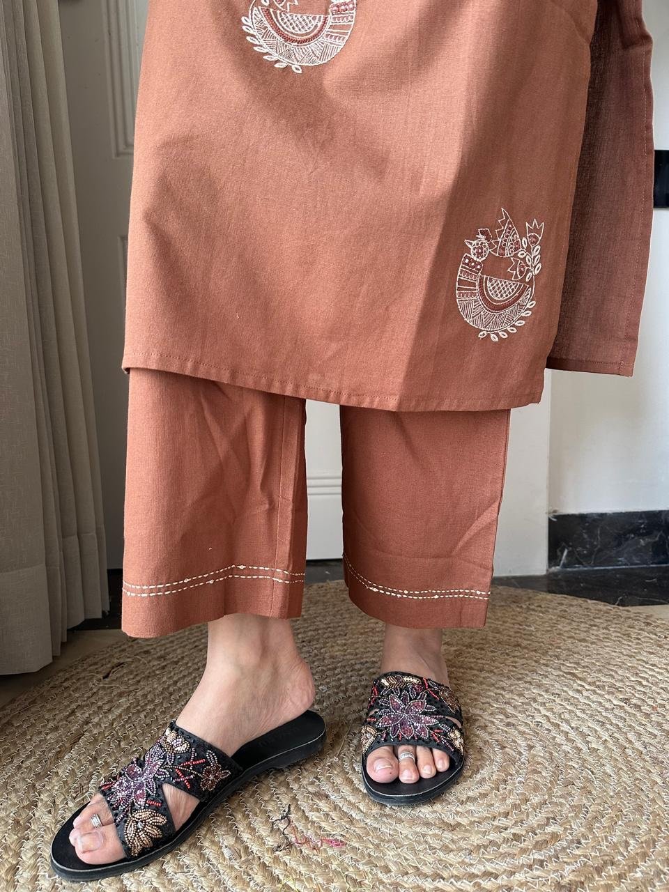 Raisha Embroidered Pant Set- Earthy - Image 7