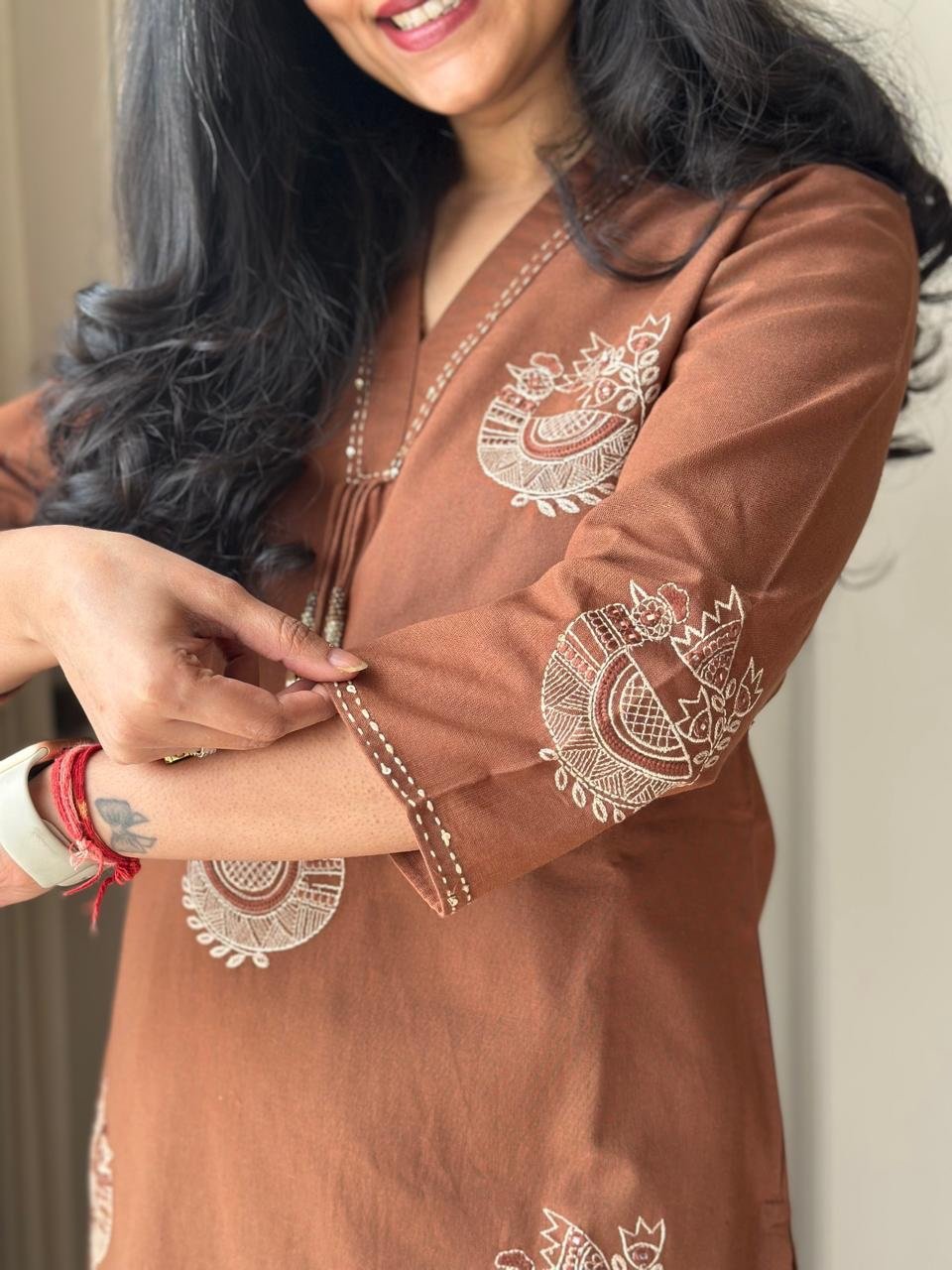 Raisha Embroidered Pant Set- Earthy - Image 3