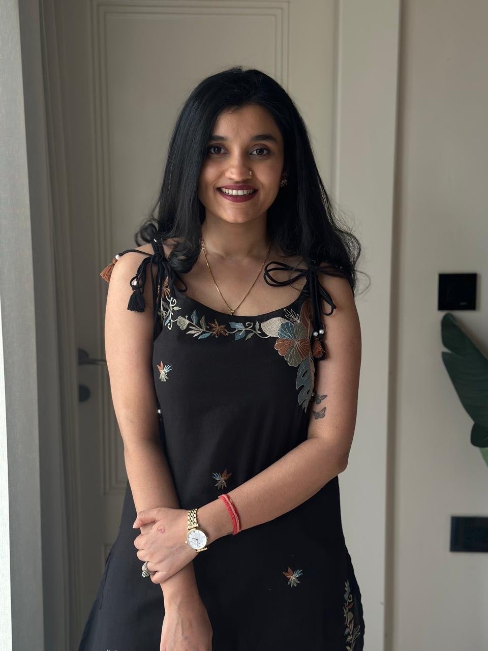 Zuhra Embroidered Pant Set- Black - Image 2