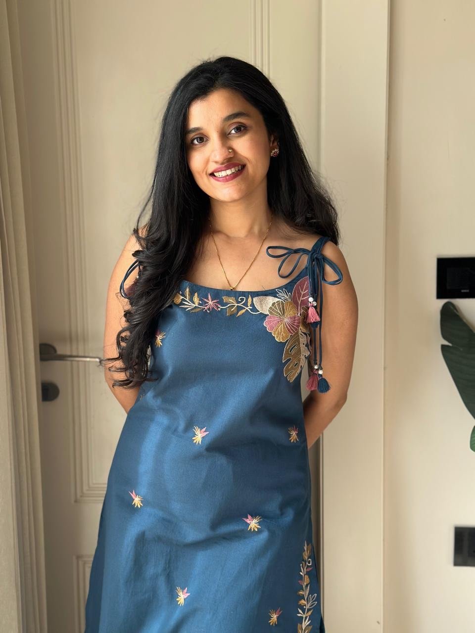 Zuhra Embroidered Pant Set- Teal Blue - Image 8