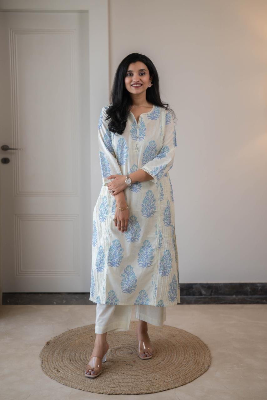 Anaisha Kota Doria Dupatta Set- Blue - Image 5