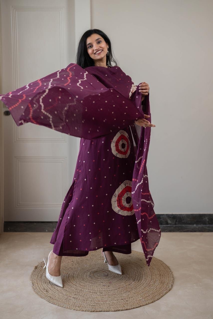 Tina Bandhej Timeless Cotton Suit- Violet - Image 6
