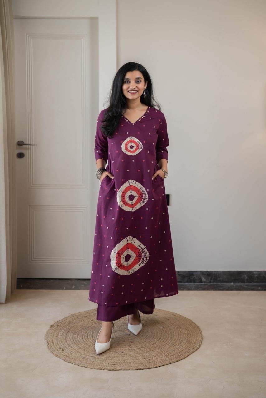 Tina Bandhej Timeless Cotton Suit- Violet - Image 3