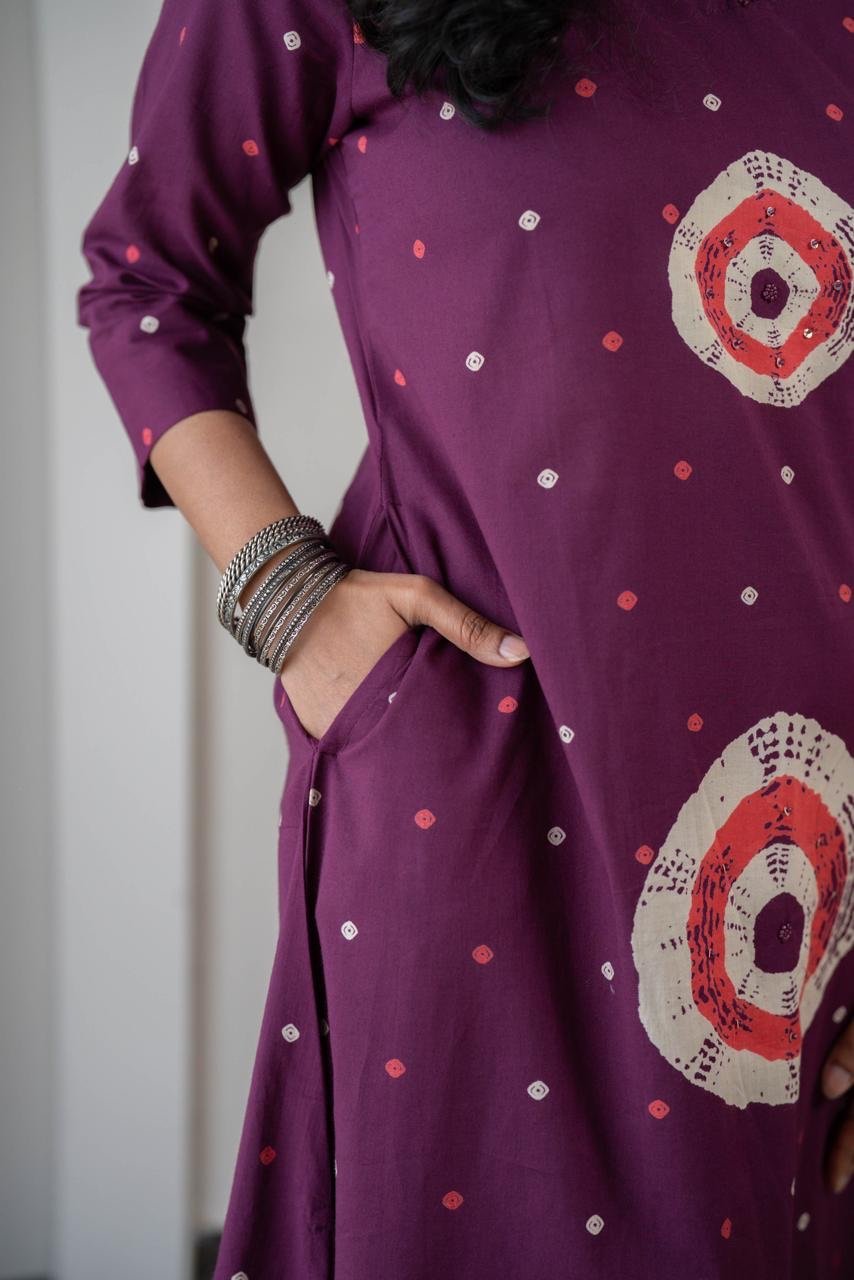 Tina Bandhej Timeless Cotton Suit- Violet - Image 5