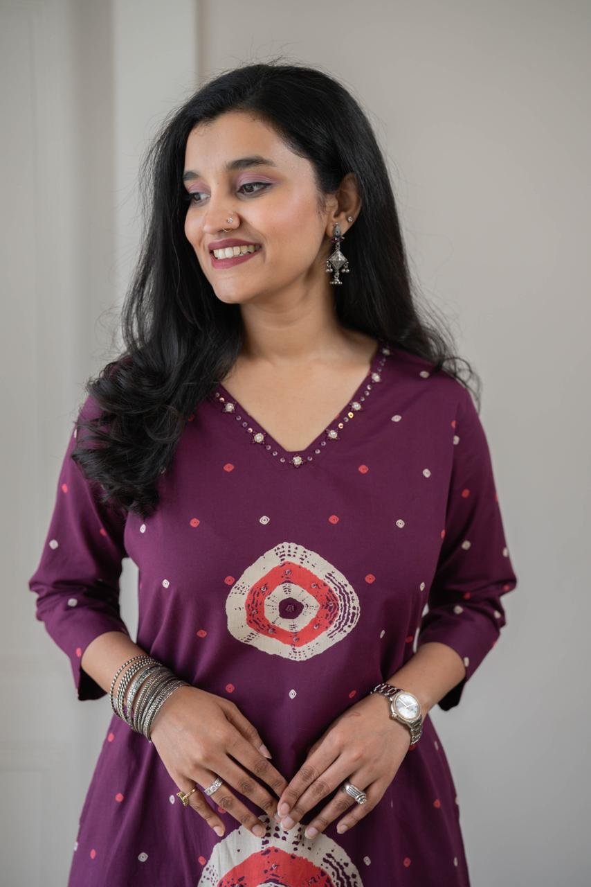 Tina Bandhej Timeless Cotton Suit- Violet - Image 7