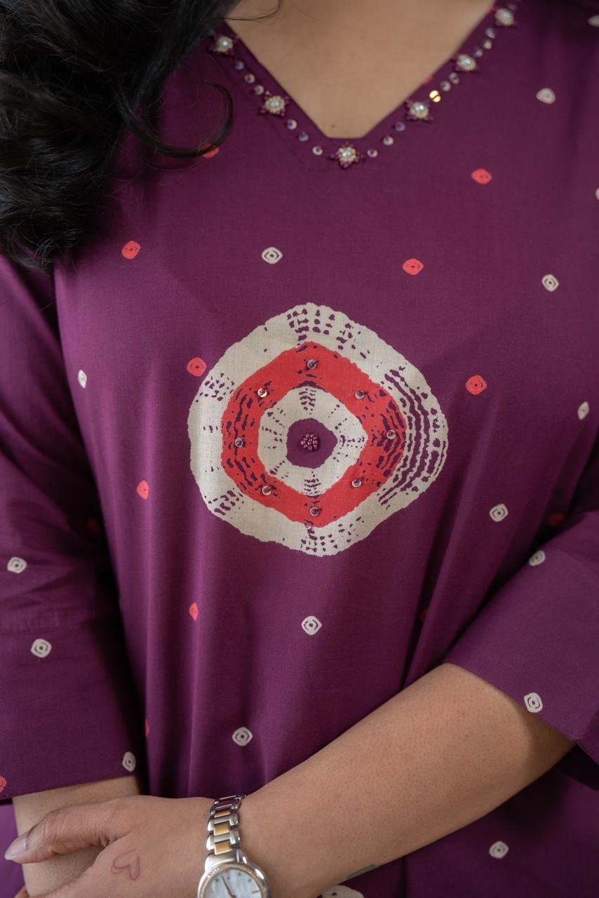 Tina Bandhej Timeless Cotton Suit- Violet - Image 2