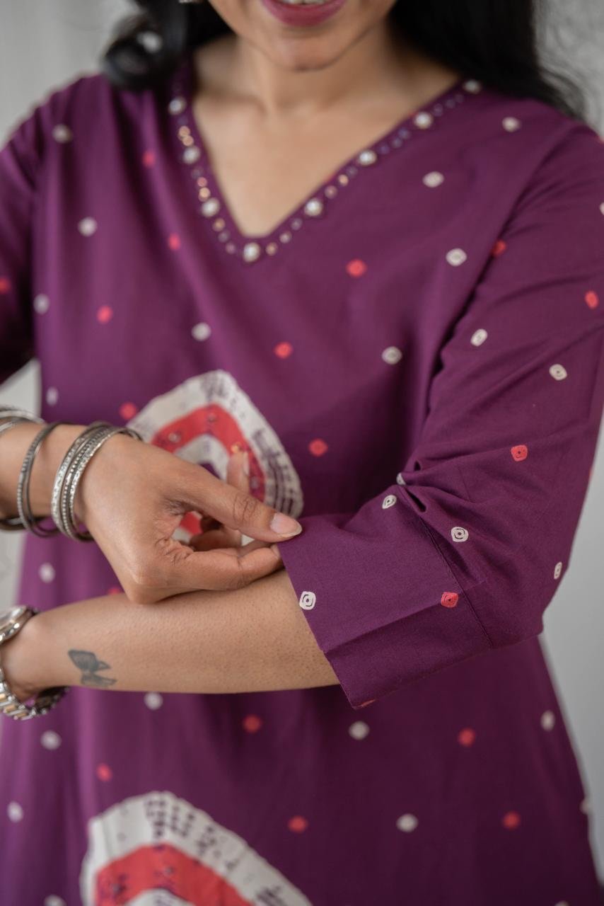 Tina Bandhej Timeless Cotton Suit- Violet - Image 4