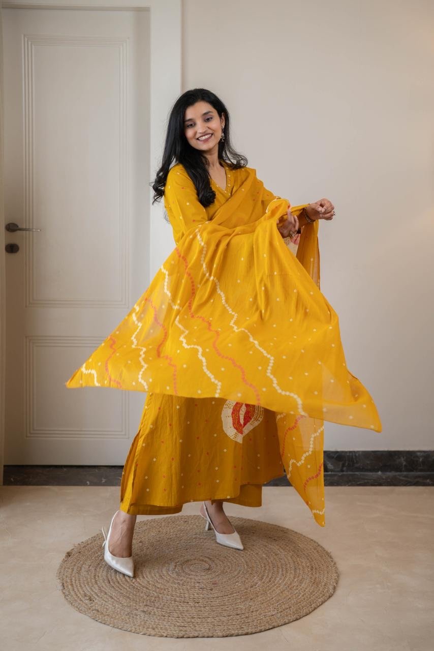 Tine Bandhej Timeless Cotton Suit- Yellow - Image 5