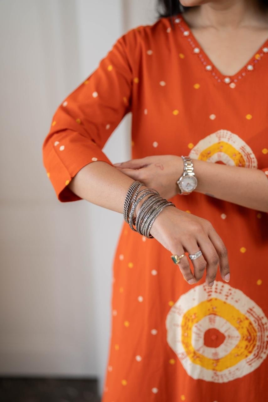 Tina Bandhej Timeless Cotton Suit- Orange - Image 9