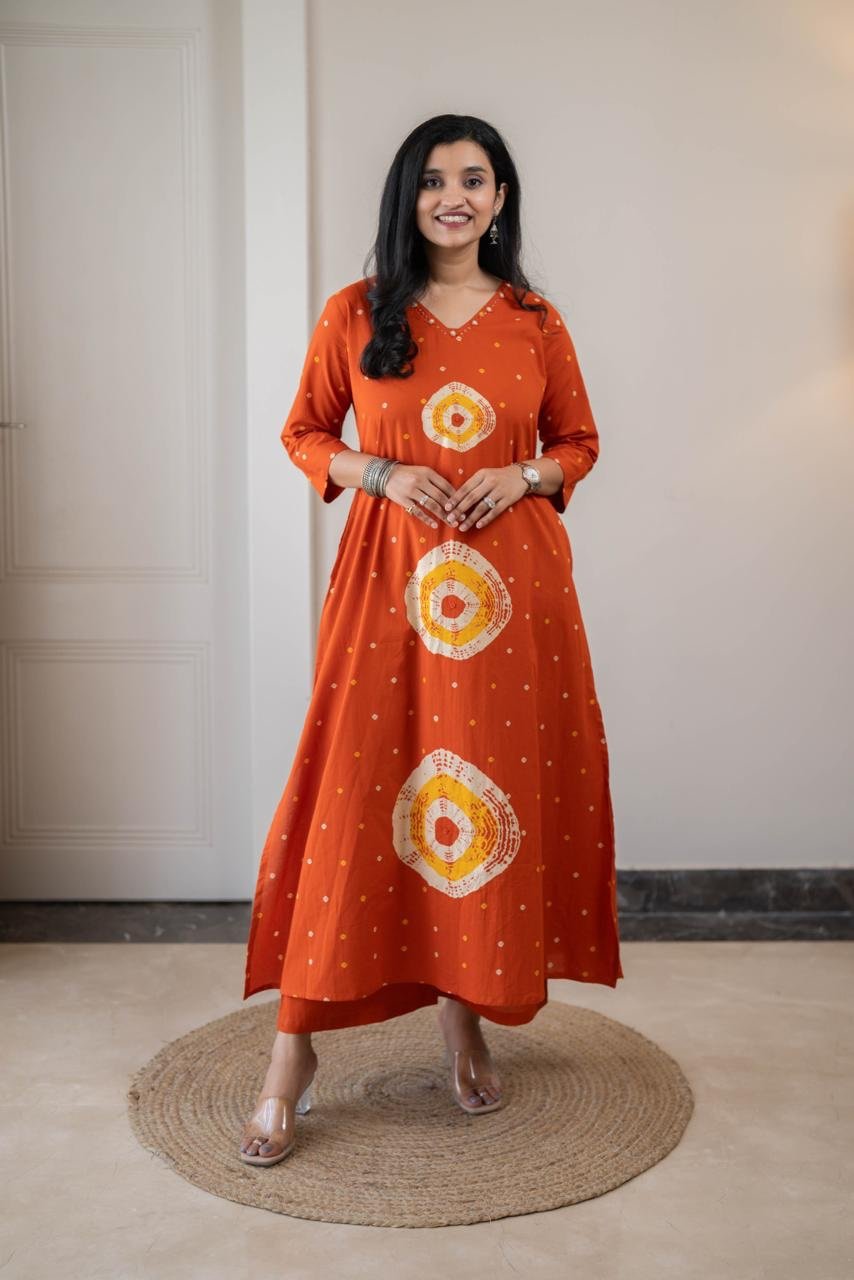 Tina Bandhej Timeless Cotton Suit- Orange - Image 10
