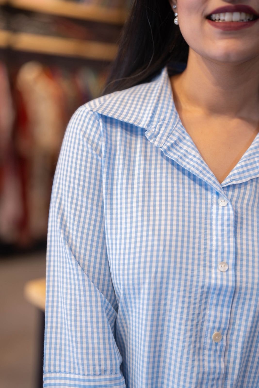 Shriya Gingham Cotton Shirt- Blue - Image 4