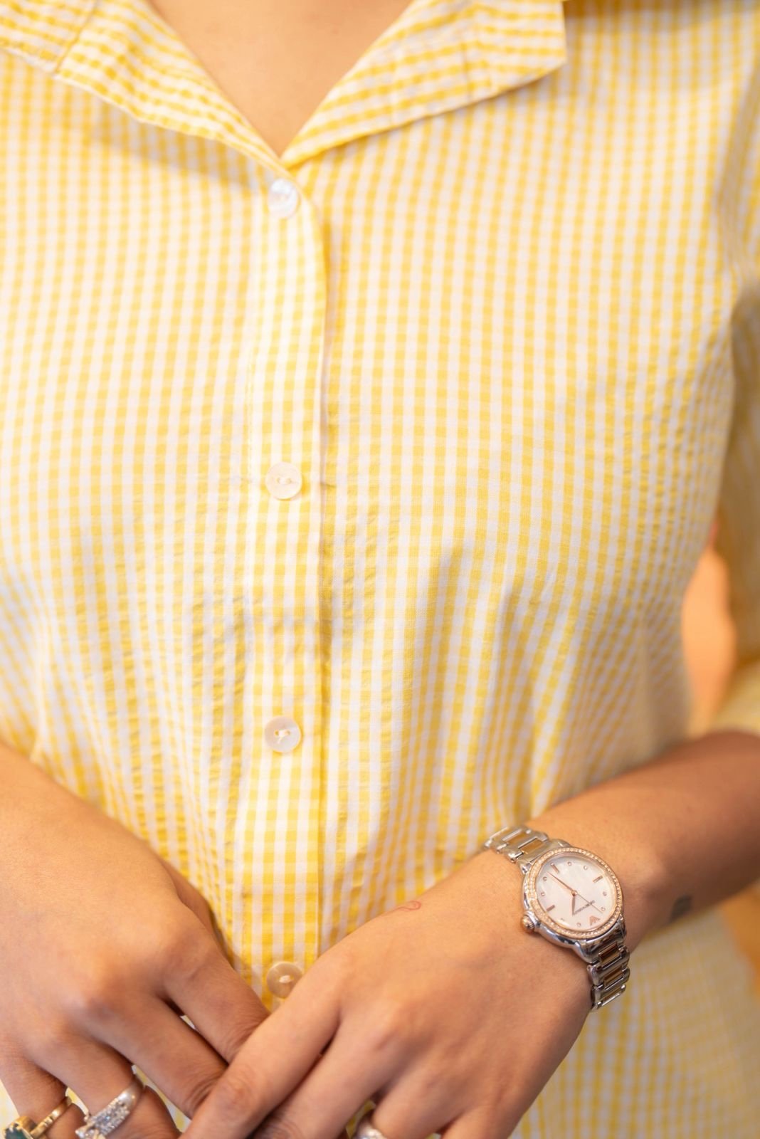 Shriya Gingham Cotton Shirt- Yellow - Image 2