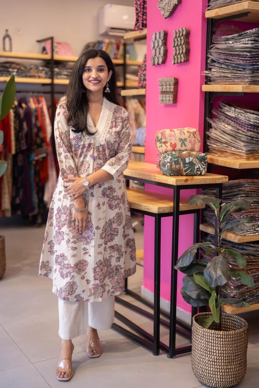 Leena Ikkat Slub Cotton Set- Lavender - Image 3