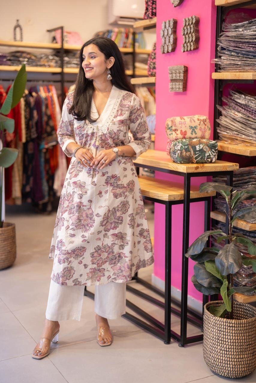 Leena Ikkat Slub Cotton Set- Lavender - Image 2