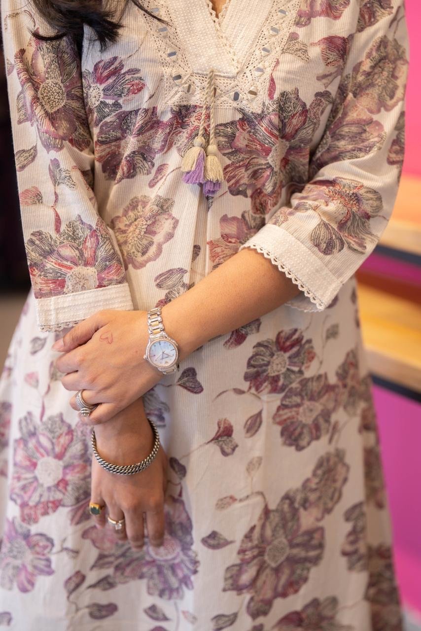 Leena Ikkat Slub Cotton Set- Lavender - Image 5
