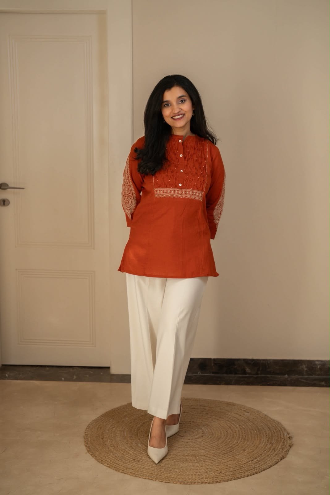 Rio Ruching Slub Cotton Top- Rust - Image 2