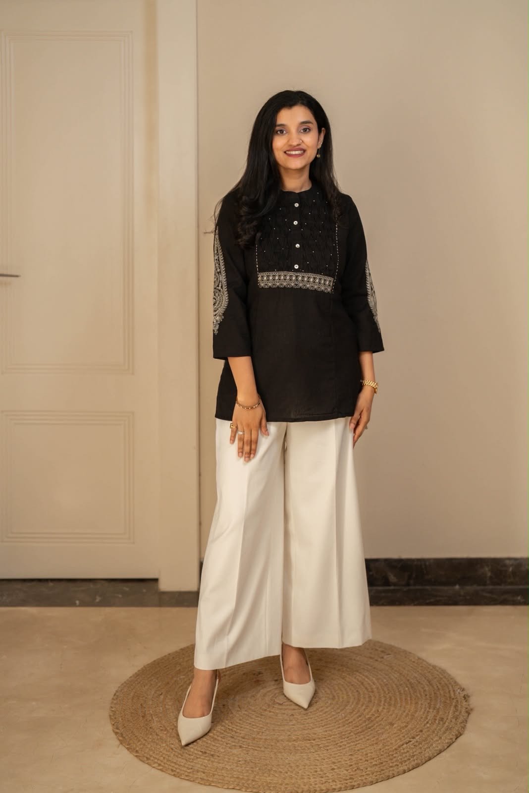 Rio Ruching Slub Cotton Top- Black - Image 5